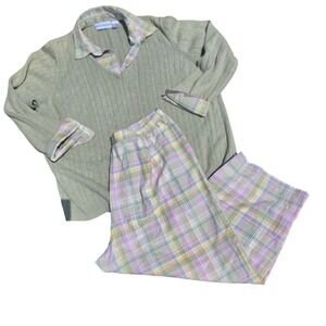 Alfred dunner 14/xl 2 piece vintage sweater‎ pants set colorful collared